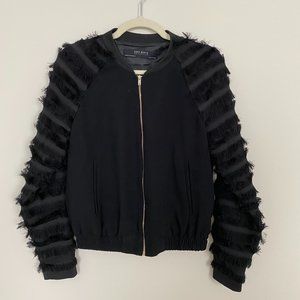 Zara Black Fringe Bomber Jacket